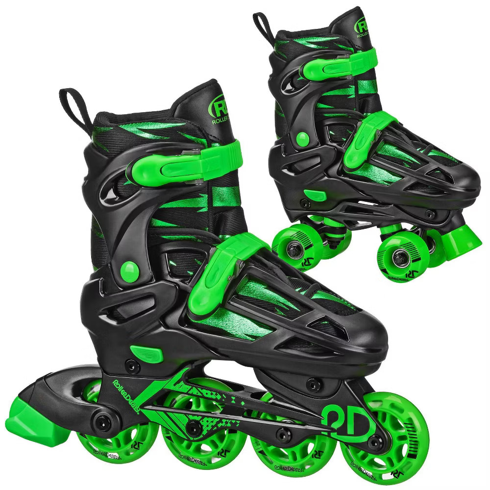 Roller Derby Green Wire Kids’ Inline-Quad Combo Skates – Black/Green (12-2)