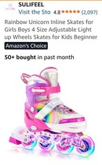 SULIFEEL Rainbow Unicorn Adjustable Inline Skates for Girls Boys and Kids wit…