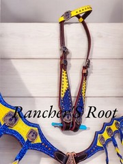 Western Tack Set Horse | Blue With Yellow Braided Tack Set