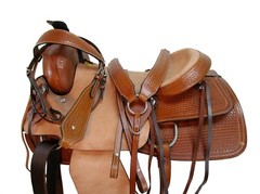 USED WESTERN SADDLE HORSE PLEASRE TRAIL RIDE HARD SEAT ROUGH LEATHER TACK 17 18