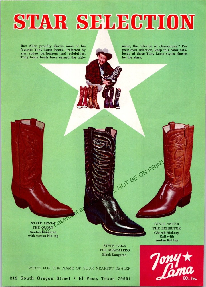 Rex Allen 1965 Tony Lama Boots Print Ad Ephemera Wall Decor
