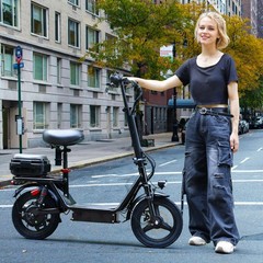 Electric Folding Scooter 48V 500W 14″ Tires w/ Basket Commuter E-Bike 20MPH #