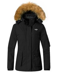 Wantdo Women’s Ski Jacket Winter Fleeced Snow Coat Waterproof Fur Hooded Jackets