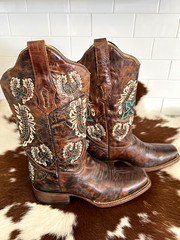 Corral Women’s Brown Leather Western Cowboy Boots Embroidered, US 7 Horseshoe