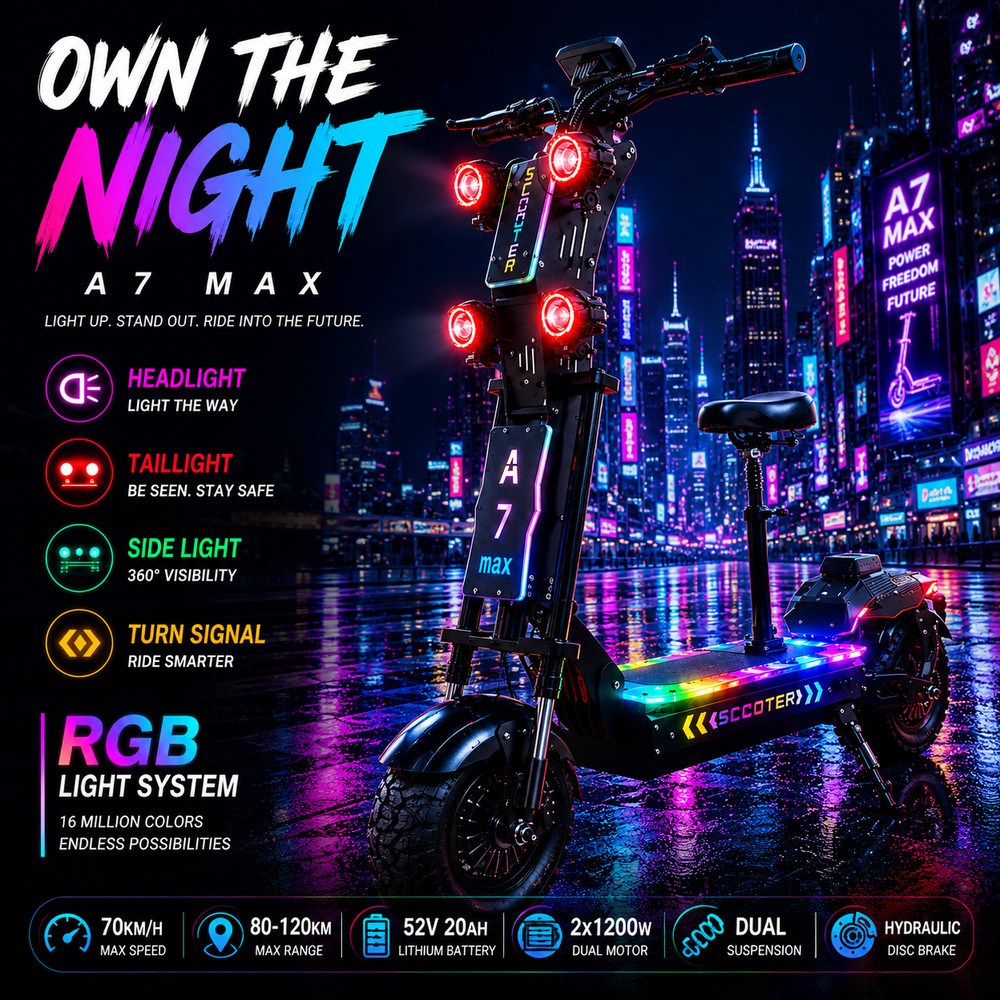GleeRide A7 Max 10000W Dual Motor Electric Scooter 72V50A Off Road E-Scooter