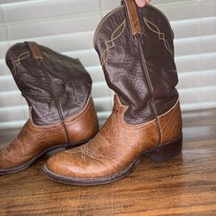 Vintage Tony Lama Two-Tone Brown Leather Cowboy Boots Size 8.5D