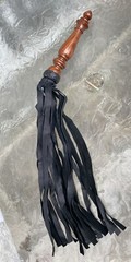 BDSM Real Leather Flogger, Black Cowhide Leather 25 Falls Wooden handle Sex Whip