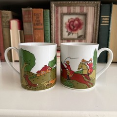 Vintage Horse Rider Hunters And Dogs Hunting Red Fox Equestrian Mug Set Japan