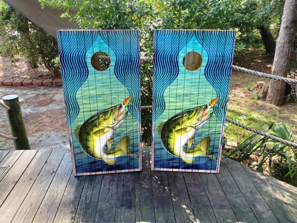 FADEPROOF Cornhole Board Wraps Laminated / Bass Fishing /