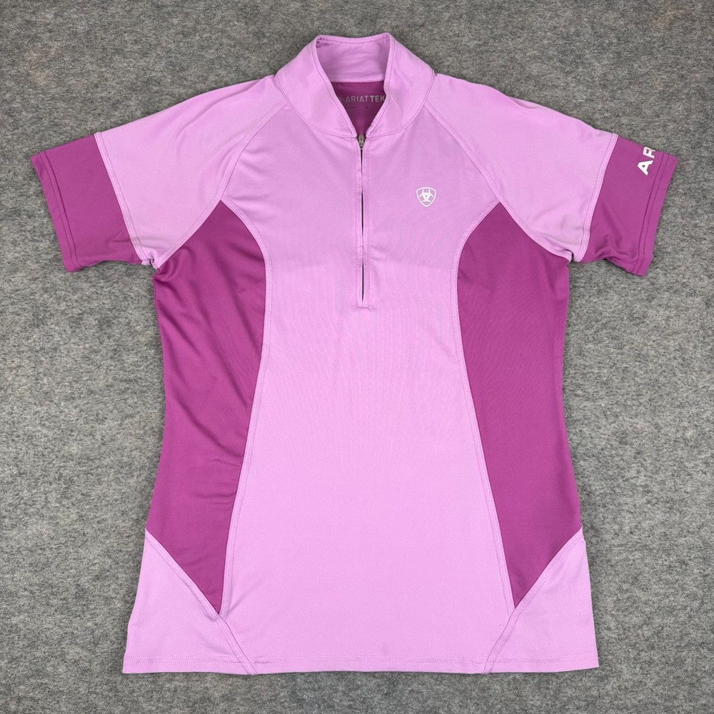 Ariat Tek Cambia Jersey 1/4 Zip Polyester Stretch Pink Womens Medium M *