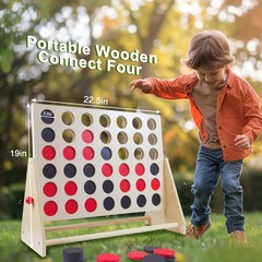 Giant Wooden 4 in A Row Game Includes 42 Pcs Dics, Large Size Four in a Row G…