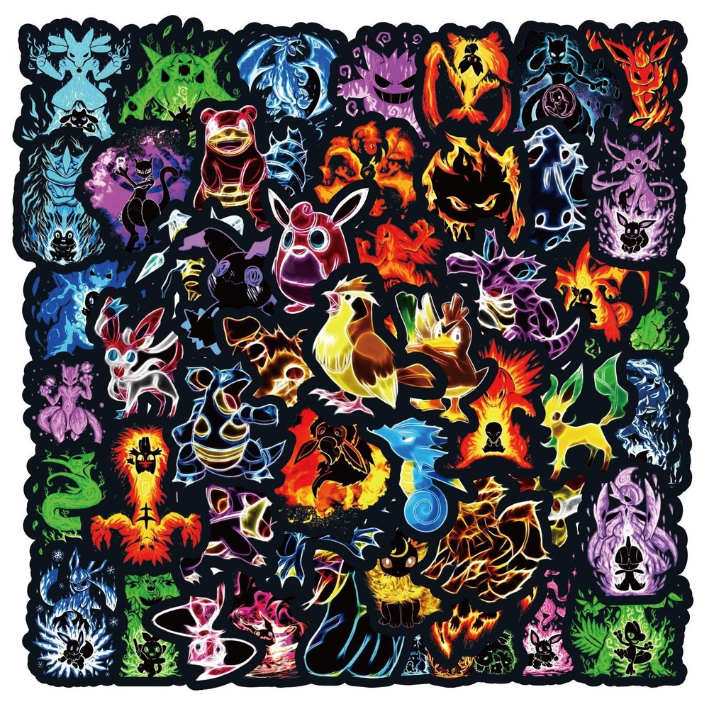 60PCS Neon Pokemon Stickers Waterproof Vinyl Laptop Water Bottle Skateboard Deca
