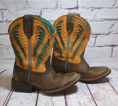 Ariat Ventek Wiggle Room Western Square Toe Boots Brown Turquoise Orange Kids 10