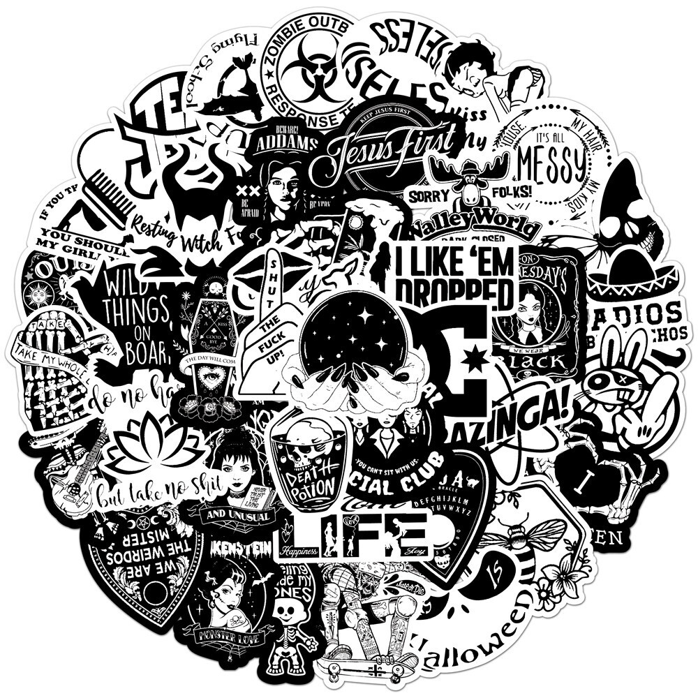 100Pcs Black and White Punk Kids Stickers Anime Cartoon Waterproof for Laptop