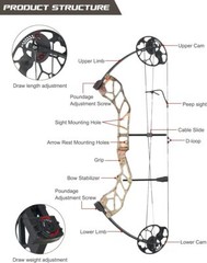 Compound Bow 19-70lbs Hunting Bow Archery Shooting Arrows Kit Target Practice