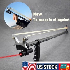 Black Outdoor Telescopic Slingshot with Red Laser Aim Hunting Slingshot Catapult