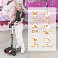 Commugo Electric Scooter for Kid Light-Up Wheels Lean-to-Steer 5 mph 3-12 Years