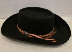 Fiesta Santa Barbara Black Wool Felt Cowboy Style Hat- Leather Decorative Bands