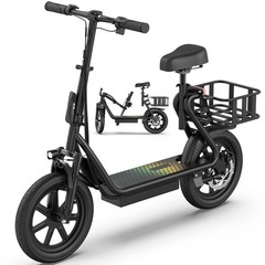 Electric Scooter with Seat for Adults 500W Motor E Scooter Rear Basket 14″ Tire