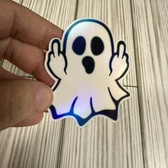 Waterproof Vinyl Sticker, Holographic Ghost Middle Finger Funny Sticker