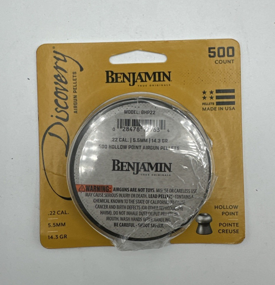 Benjamin Discovery Lead Hollow Point Pellets .22 Cal, 500 count Tin Can – BHP22