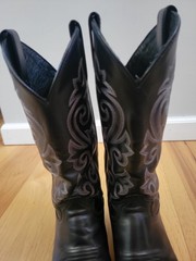 Men’s Justin Round Toe Cowboy Boots, Size 8.5D, Black Leather, Excellent Cond
