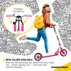 Swagtron Adults Teens Folding Kick Scooter Height-Adjustable ABEC-9 Bearings K8