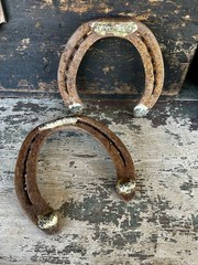 Hand-Forged Pair of 2 Studded Cast Iron Lucky Draft Horseshoes-Farmhouse Decor