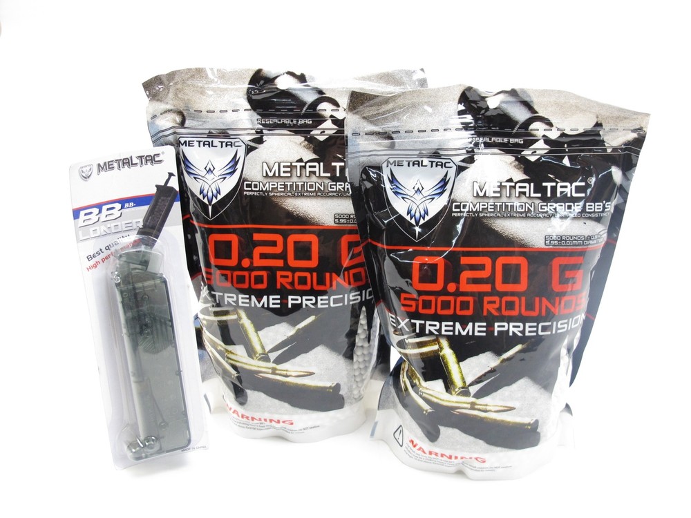 MetalTac Airsoft BBS .20g Perfect Grade 6mm BBs Pellets with Speed Loader