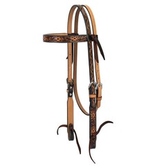 Weaver Leather 1” Floral Carved Leather Browband Headstall – Tooled Chestnut