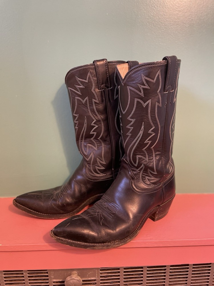 Justin 2005 Black Leather Western Cowboy Boots Size 8.5 D Made in USA