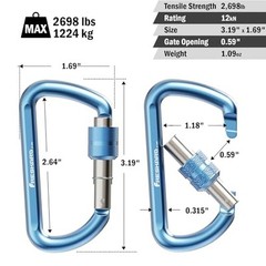 3inches Screw Locking Carabiners, Strong Tensile Strength Blue 2pc