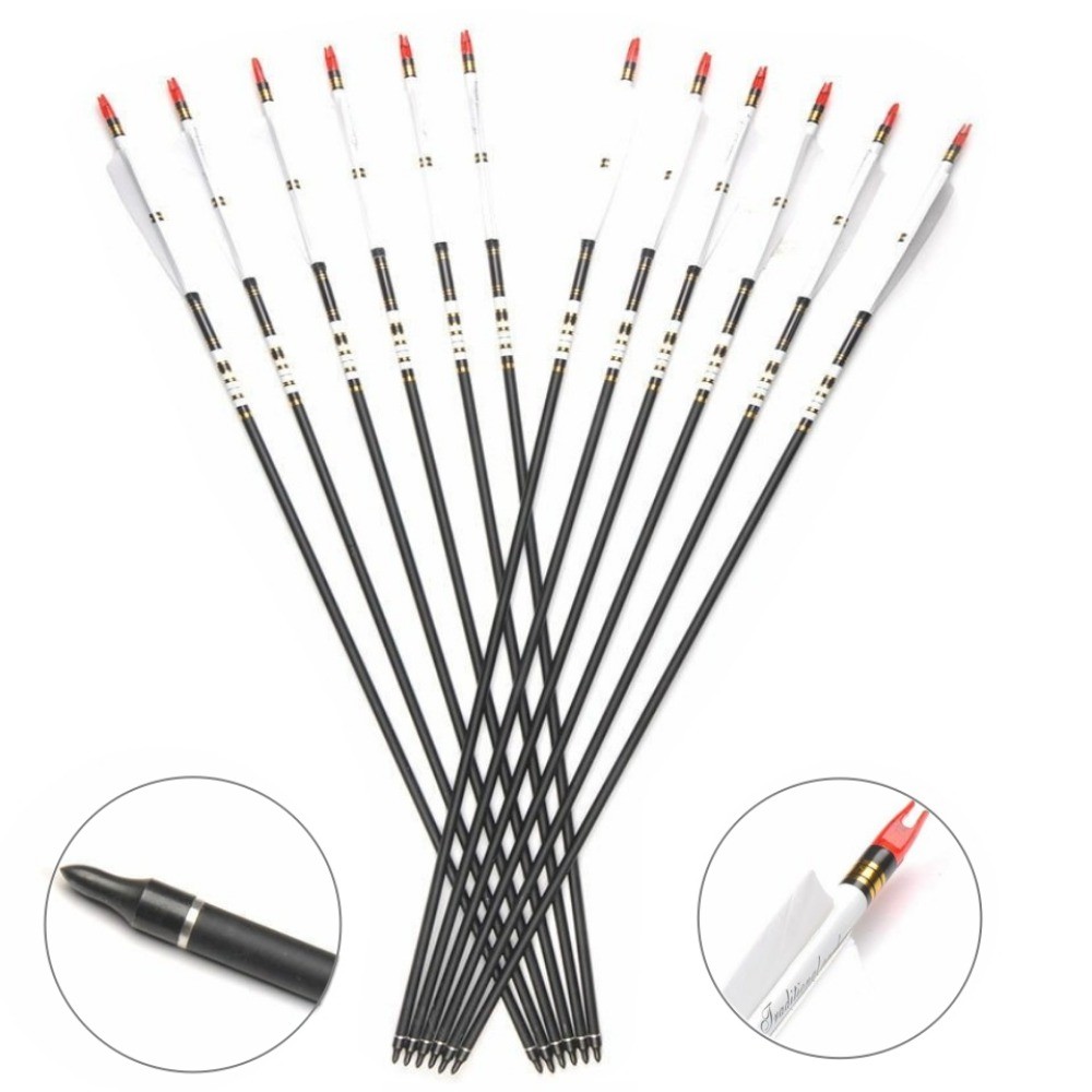 12pcs Archery 30″ Hunting Carbon Arrows Turkey Feathers Shooting Target Practice