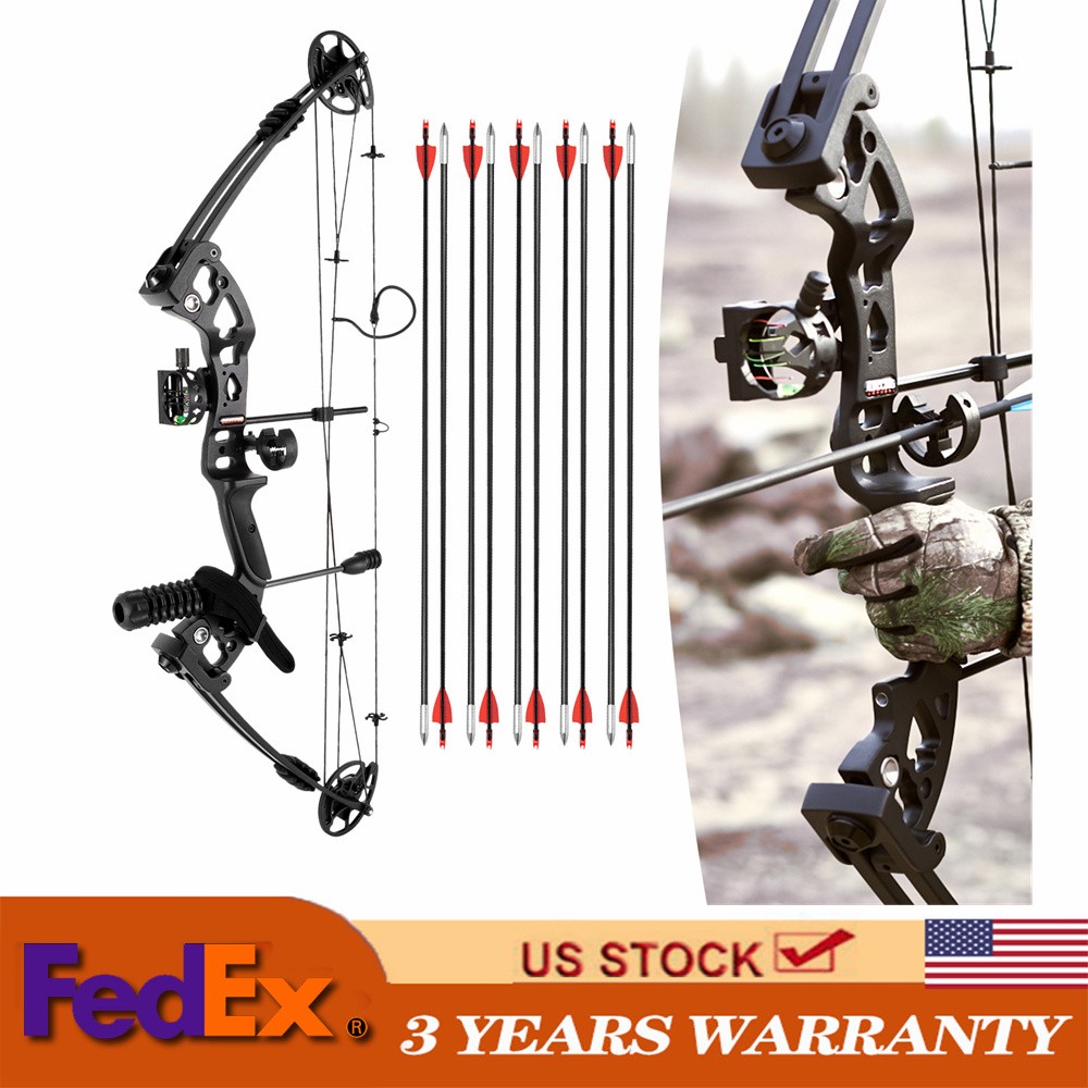 Black Right-Hand Compound Bow Kit for Beginners – Adjustable 30-55 lbs
