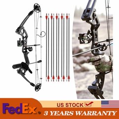 Black Right-Hand Compound Bow Kit for Beginners – Adjustable 30-55 lbs