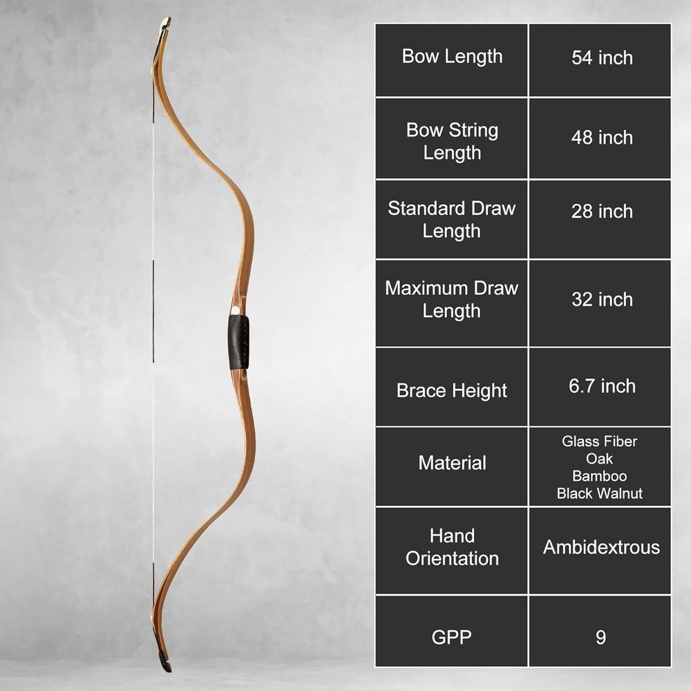 AF Archery 54″ Oak Tatar Traditional Recurve Bow Laminated Horse Bow Longbow
