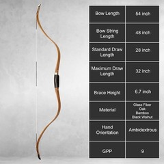 AF Archery 54″ Oak Tatar Traditional Recurve Bow Laminated Horse Bow Longbow