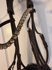 Brown Otto Schumacher Rolled Double Bridle & PS of Sweden Browband, Cob/Full