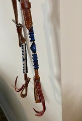 Beaded One Ear Western Leather Headstall, White, Royal Blue, Black, Burgundy
