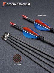 31″ Pure Carbon Arrows Real Feather Spine500-900 Archery Bow Hunting Shoot 12PCS