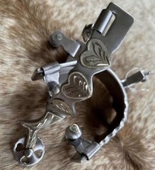 Pair Ladies Western HEART Design Engraved German Silver Spurs