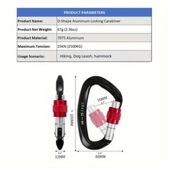 12/25KN Climbing Carabiner Aluminum Screw Locking Clip Heavy Duty Hook Rock
