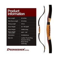 Deerseeker Archery 52″ Longbow Traditional Handmade Recurve Bows Ambidextrous…