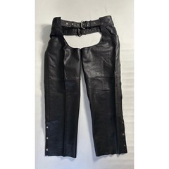 Unik Premium Vintage Sz XL Black Leather Motorcycle Chaps Biker Buckle Belt