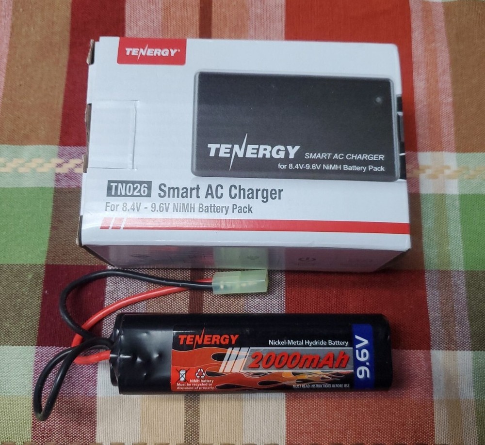Tenergy 9.6V 2000mAh NiMH Airsoft Battery Pack + 8.4V 9.6V Smart Charger Option