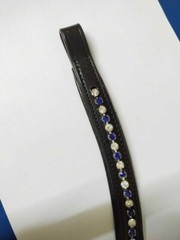 Blue/White Clear Crystal Leather Browband For Bridle With Softy Padding.