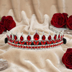 Red Crystal Horse Browband Bling Crown Style Rhinestone Leather Padded