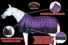 Challenger 1200D Turnout Waterproof Rain Light-Weight Sheet Plaid Horse Blanket