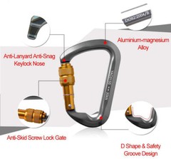 30KN D-Shape Aluminum Screw Locking Carabiner Climbing Rescue Caving Hook Buckle