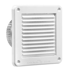4 In. White Plastic Fresh Air Intake Vent with Mini Louvers, Removable Screen, a